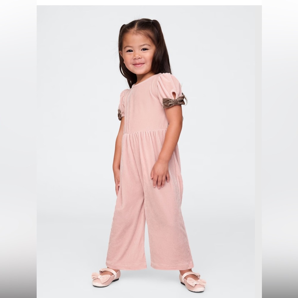 Baby & Toddler Velour Bow-Sleeve Jumpsuit